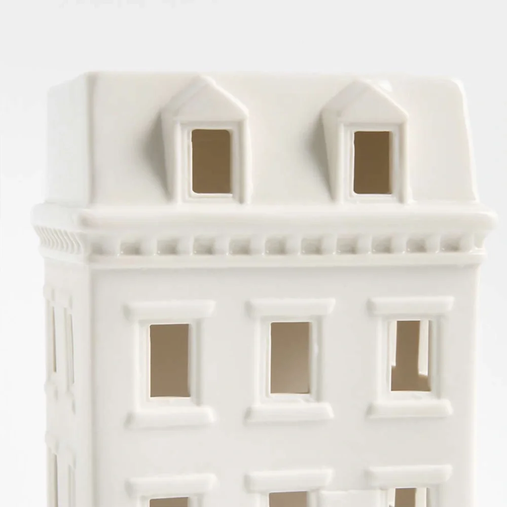 New! Crate&Barrel Snow White Ceramic House Lantern